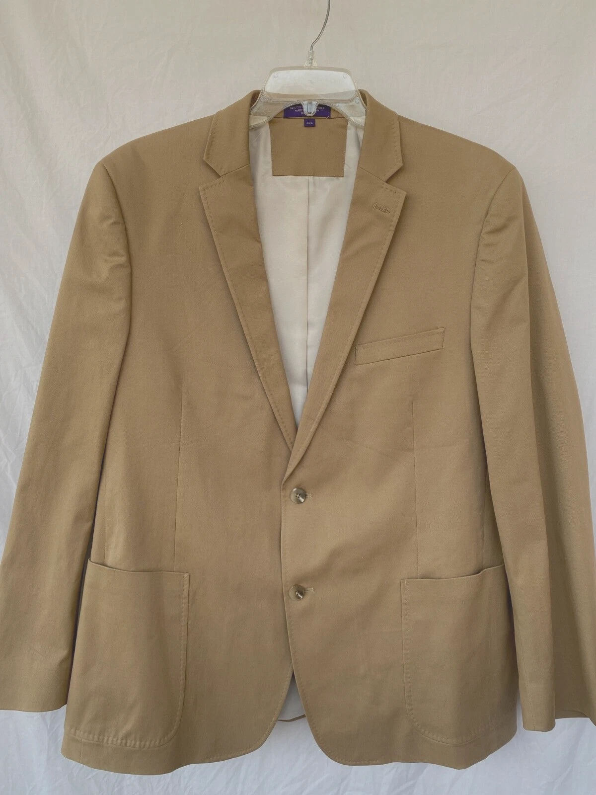 ALAN FLUSSER LIGHT KHAKI BROWN COTTON SLIM FIT SPORT COAT / JACKET / BLAZER 48L