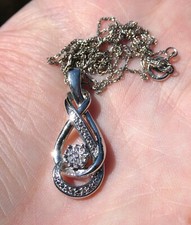 Designer Sterling Silver Natural Melee Diamond Pendant Necklace 925 3.9g 19.5 In