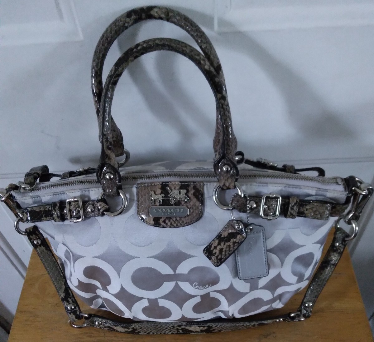 Coach Madison Op Art Sophia Shoulder Bag Hand Bag 18650 Khaki