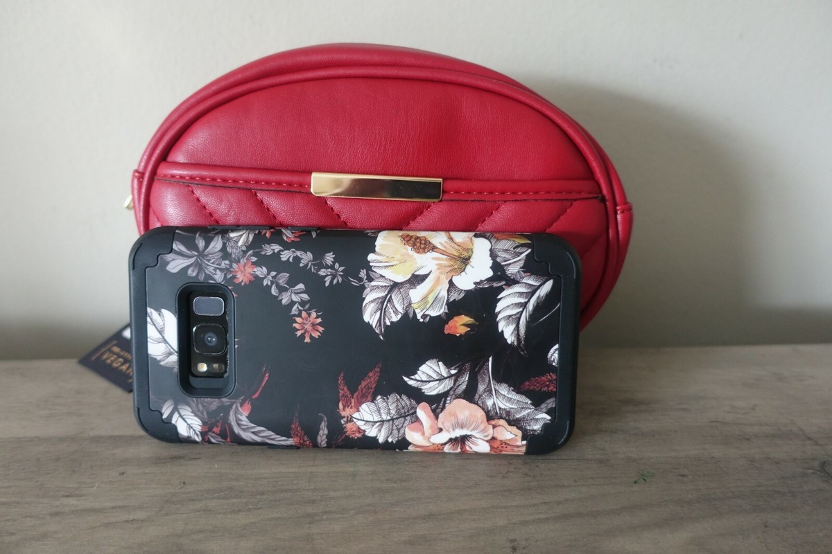 Red Vegan Leather Fanny Pack Belt Bag Chevron Quilt 8