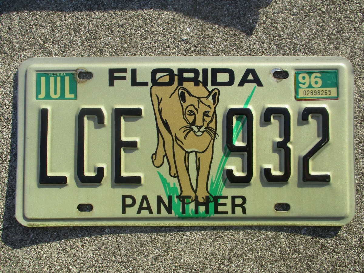 Florida 1996 Panther (old style) license plate # LCE 932 | eBay