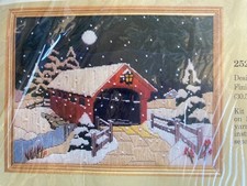 Vintage 1980s Needlework Kit Chrismas Snow Covered Bridge 2520 Creative Circle