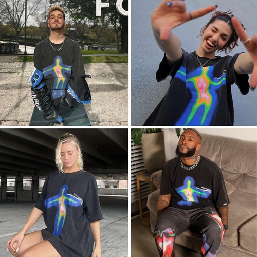 Mens Oversized T Shirts Tees Distorted Portrait Print Crew Neck Cotton Tops S... - Picture 5 of 7