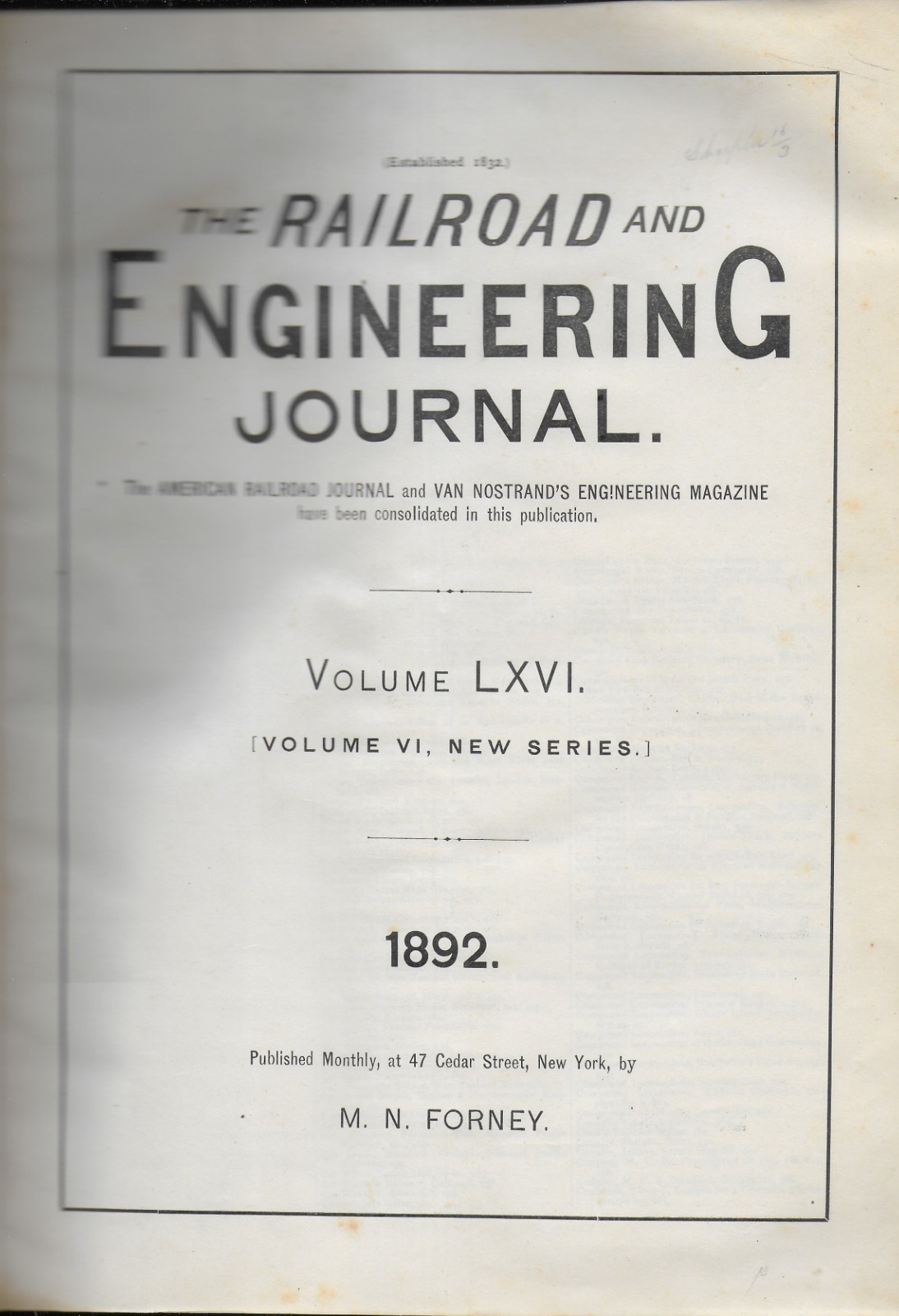 Railroad & Engineering Journal 1892, Vol. LXVI, Locomotives, Ships, etc.