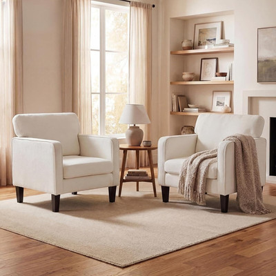 Stylish White Accent Chairs for Living Room - 2 Pack Comfy Lounge Chairs