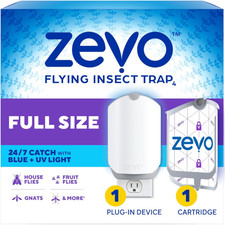 Zevo Flying Insect Trap 1 Plug-in Base 3 Cartridges Featuring Blue UV Light