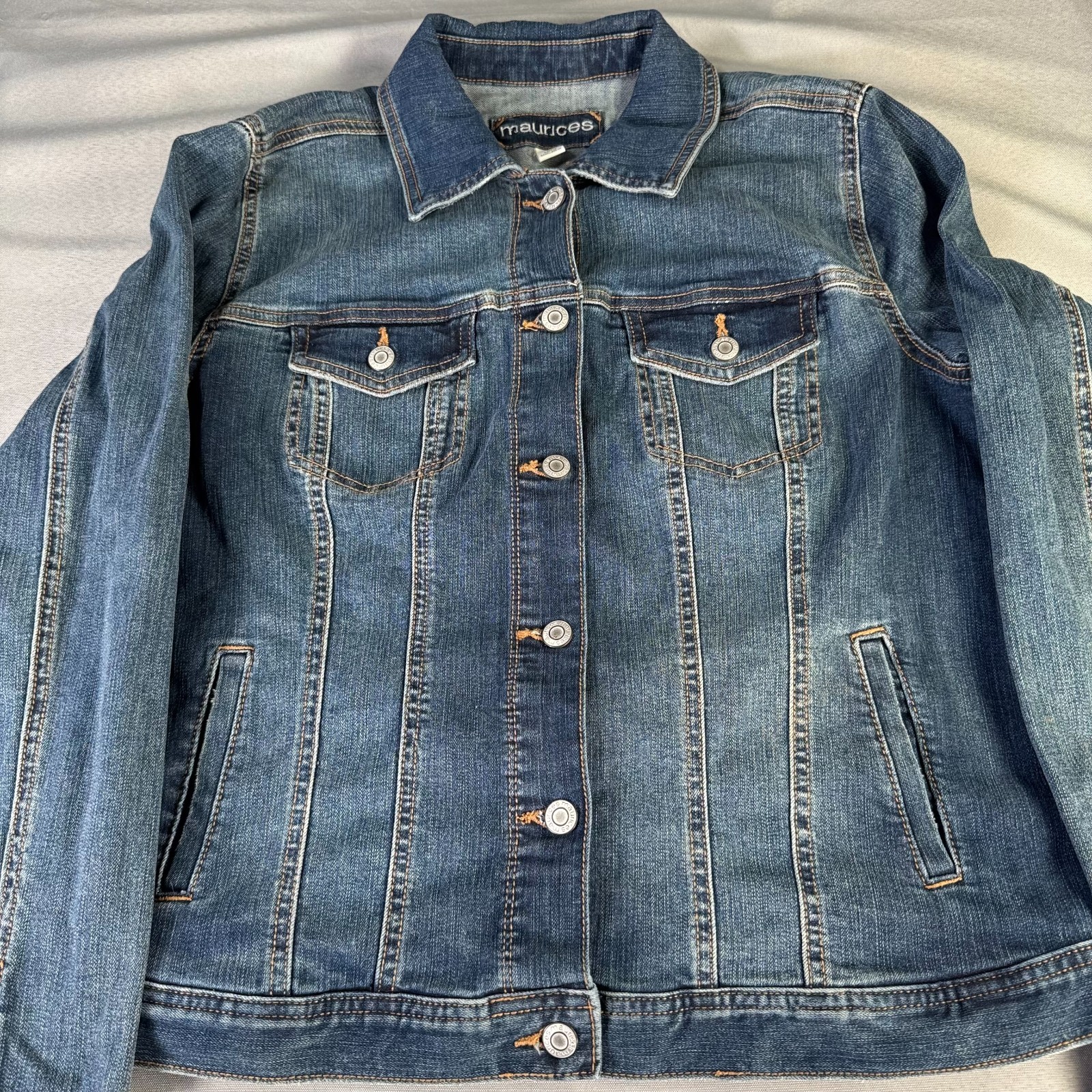 Maurices Denim Jacket Womens Large L Blue Stretch Trucker Button Front
