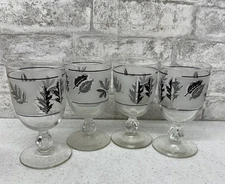 Set of 4 LIBBY SILVER LEAF FROSTED 5.5” Wine/ Water Goblets Mid Century MCM 1960