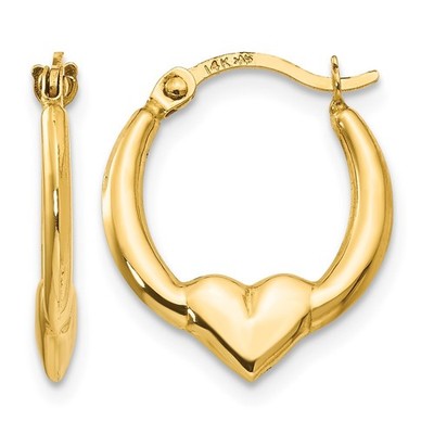 14 Karat Gelbgold Herz Creolen perfektes Geschenk für sie
