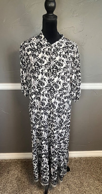 Max Studio Midi Dress Women's Size 2X Black & White Short Sleeve Stretch Tiered