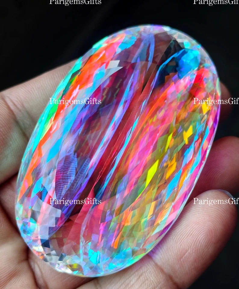 410 Ct Rainbow Mystic Quartz Oval Cut Healing Crystal Loose Gemstone - Image 2 of 4