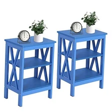  Side/End Table with Storage Shelf Nightstands Dark Blue Nightstand (Set of 2)