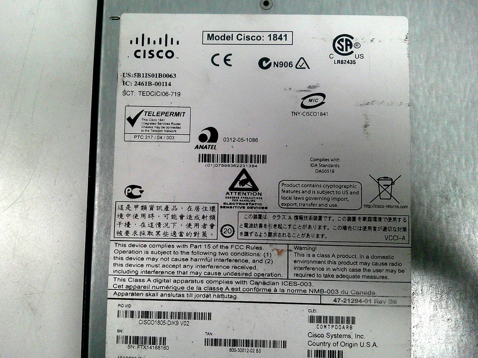 Cisco1805-D Cisco 1805-D Fixed Service Router HWIC-4ESW HWIC-CABLE-D-2 - Image 3 of 3