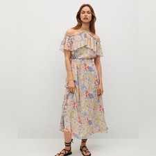 Mango Sz 8 Floral Cottagecore Feminine Belted Mid Dress