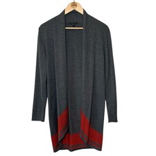 Eileen Fisher Cardigan Sweater Waterfall Long 100 Merino Wool Stripes Small