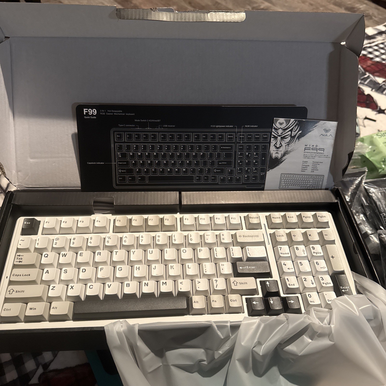 Wireless Mechanical RGB Keyboard 3 In 1 Swappable Black/Grey/White NEW AULA F99