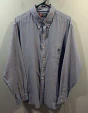 Mens Chaps Long Sleeve Button Up Shirt, Size XL Blue / White Dress Shirt