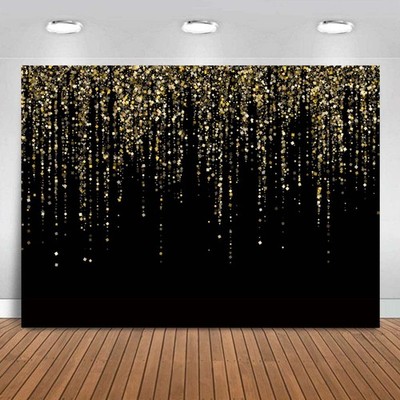 7x5 FT Black and Gold Bokeh Party Backdrop Photo Black and Gold Glitter Bokeh...