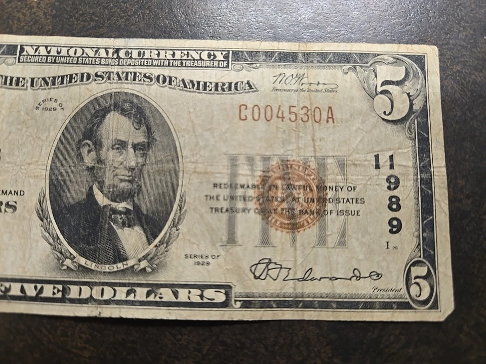 1929 $5 National City Bank of St Louis Missouri Ch 11989 Banknote - Image 4 of 4