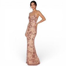 NWT Lulus Sequin Floral Mermaid Maxi Dress Size S Rose Gold Prom Homecoming