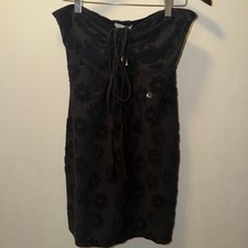 NWT American Eagle Black Floral Tie Front Mini Dress Womens L Strapless