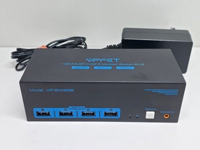 KVM Switch - 2 PCs - 3 Monitore - VPFET VP-SW232 8K 60Hz 4x USB 3.0 BLITZBEREIT 