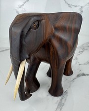 Large Vintage African Carved Wooden Elephant Sculpture Figurine Solid Wood Treen