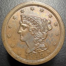 1849 Braided Hair Coronet Half Cent Choice AU KEY DATE Rare US Type Set Coin