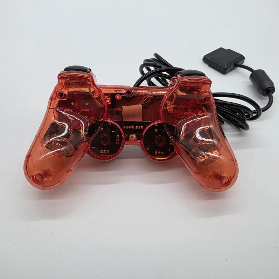 Wired 5.5ft Set of 2 Vibration Controller Gamepad for PS2 & PS1 Transparent Red - Image 4 of 4