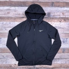 Nike Dri-FIT Mens Black Full Zip Hoodie Sweatshirt Thumbholes Medium