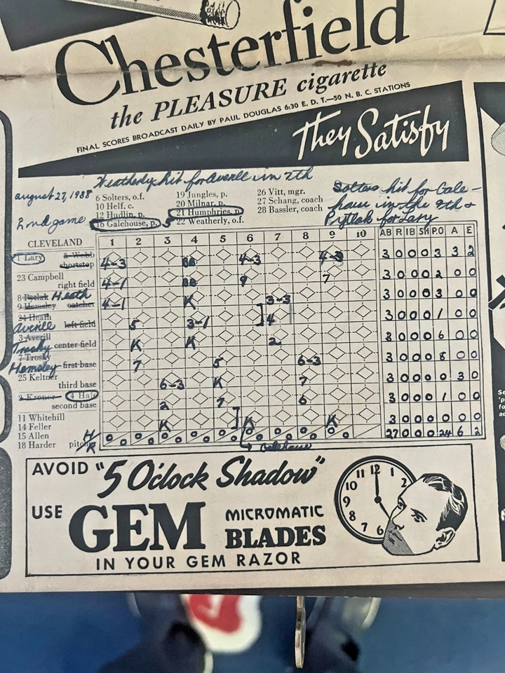 Yankee's Scorecard August 27th 1938 Pearson No-Hitter - Image 3 of 4