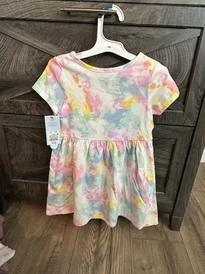 Cat & Jack Dress Short Sleeve Jersey Knit Stretch Pink Yellow Blue Size 4T NWT