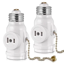 2-Pack E26 Light Socket Adapter - Converts Medium Screw Socket to Two Outlets wi