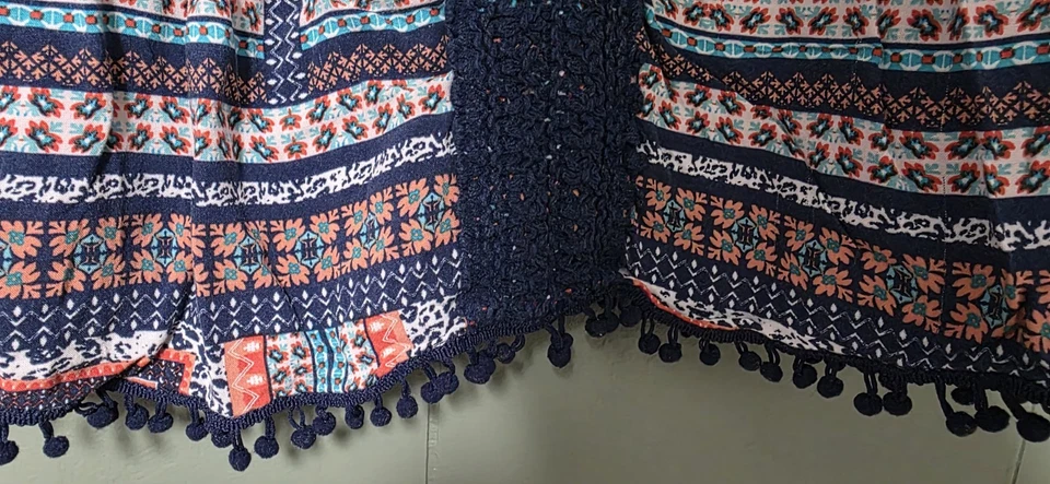 New directions paisley floral navy blue boho bohemian flare sleeve blouse L - Image 4 of 4