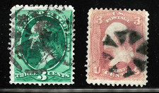 2 Interesting Radial Fancy Cancel 3 Cent Washington Banknotes 1871-83 US 84A72