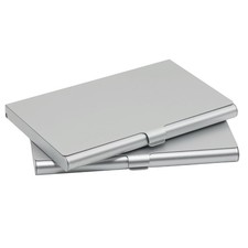 2 Pack Silvery Metal Business Card Holder Case, Flip Cover Credit Business Ca...