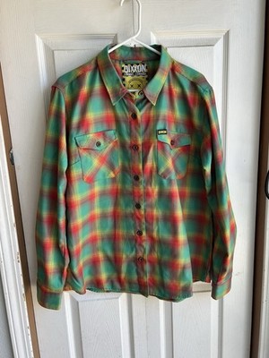 Men s Dixxon The Samson Right Near Da Beach Green Plaid Flannel Shirt Size XL