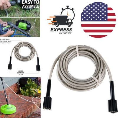 #ad 25 Foot Pressure Washer Hose Attachment Universal Rubber High Pressure 2000 PSI $43.99