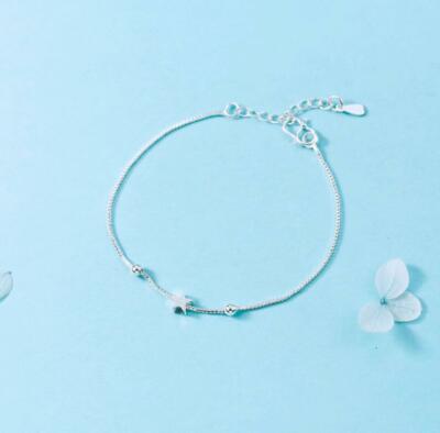 Women s Silver SP Love Star Ball Charm Beaded Chain Foot Anklet