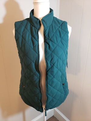 LAURA SCOTT Medium QUILTED VEST SNAP POCKETS Shearling Inside Liner NWT 