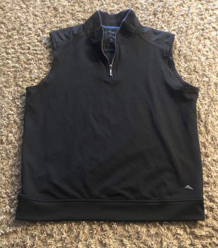 Tommy Bahama Vest Mens Medium Black 1/4 Zip Performance Excellent Condition