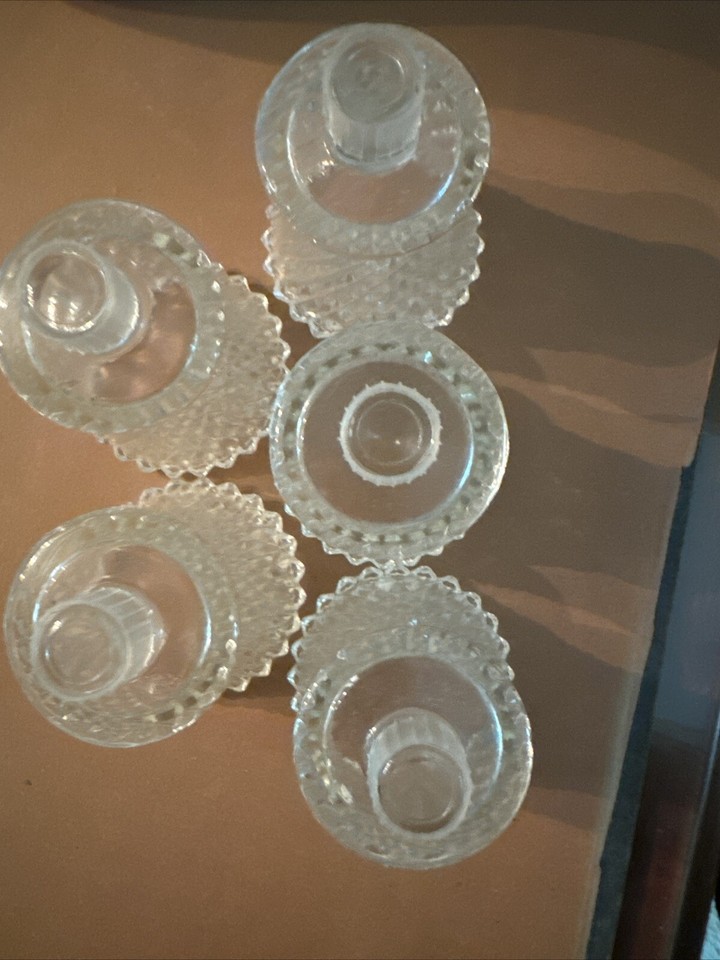 Vintage Votive Peg Candle Holders (4) Clear Glass Diamond Point 3.5