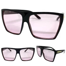 OVERSIZED EXAGGERATED Retro Style SUN GLASSES Large Big Black Frame Pink Lens
