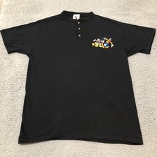 Vtg Disney Mickey Co Shirt One Size Fits All Black Henley Single Stitch Made USA