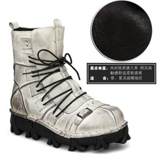 Mens Motorcycle Leather Punk Shoes Outdoor Riding Comfort Boots Motorcycle Biker