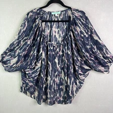 Pleione Nordstrom Overblouse Top Women Purple Dolman Sleeve Semi-Sheer Kimono LG