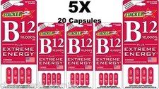 Genuine Stacker B12 Extreme Energy 4/Card (Lot of 5 Cards)= 20 Capsules B12 20