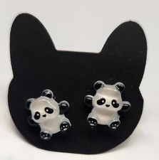 Handmade Resin Panda Stud Earrings 0.5 inch tall Black and White Shimmer