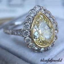 3CT Pear Shape Real Citrine Engagement Wedding Flower Ring 14K 2-Tone Gold Over