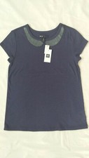 NWT Gap Kids Girls Tee Navy blue With Sequined Collar Size 8